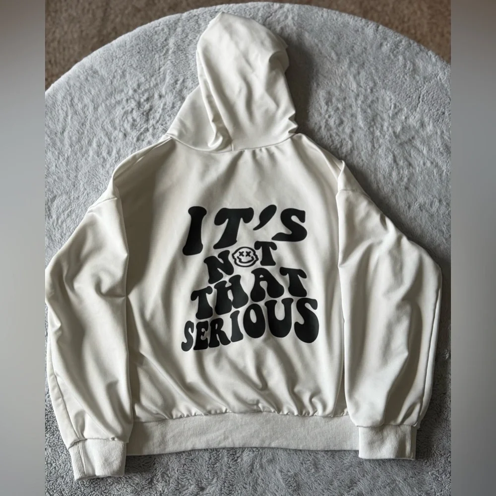 Cream Graphic Sweatshirt & Jogger Set with Black Slogan